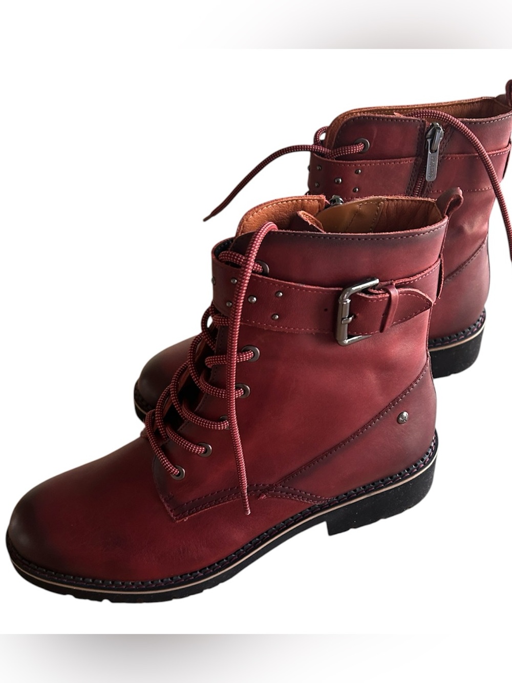 Pikolinos Vicar combat boot studded strap and buckle detail, Brandy,Size 40, NWT